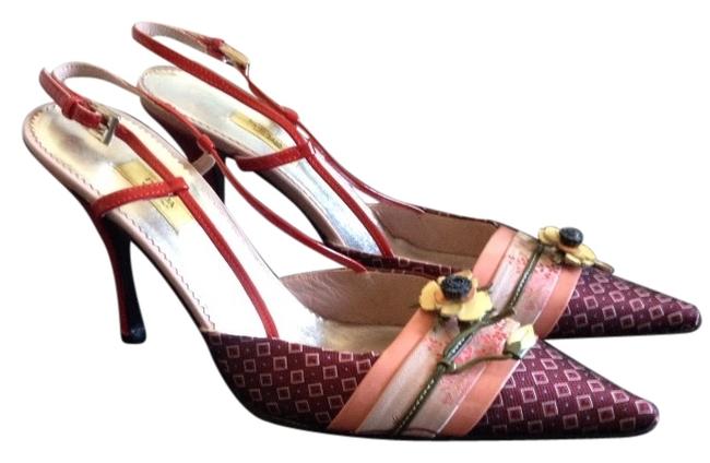 Prada Red W Burgundy and Pink Detailing Pumps
