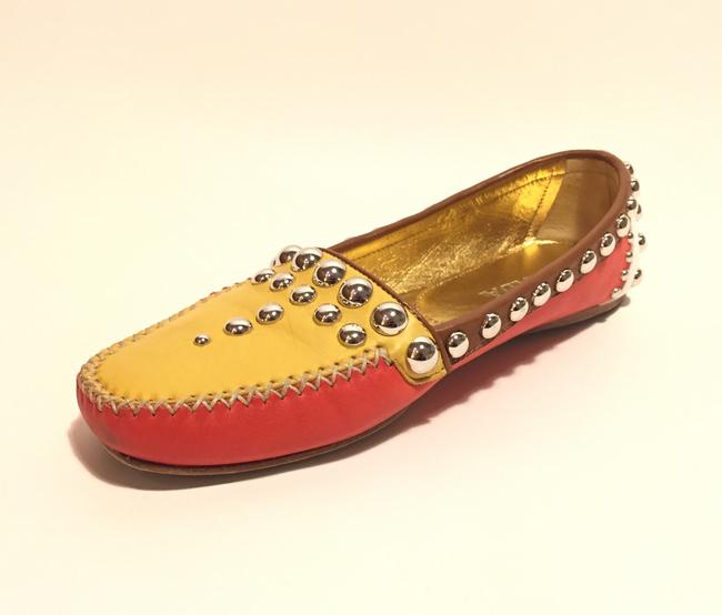 Prada Red Yellow White Tri Color Studded MulesSlides