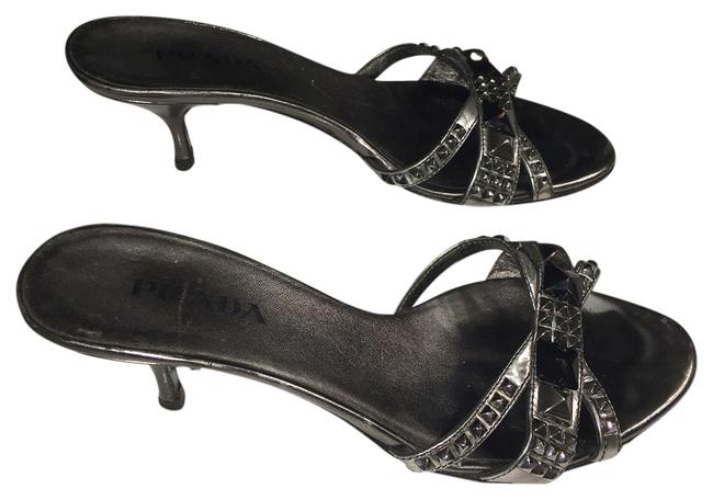 Prada SilverBlack Jeweled Studded Leather Pumps