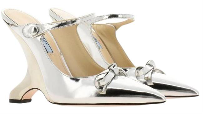 Prada Silver Fin Heel Mule Bnib Pumps