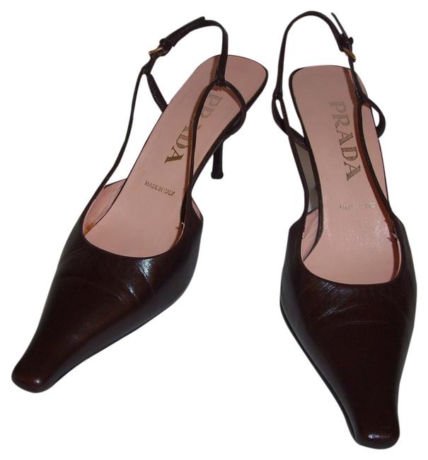 Prada Slingback Heels In Brown Leather 385 Pumps