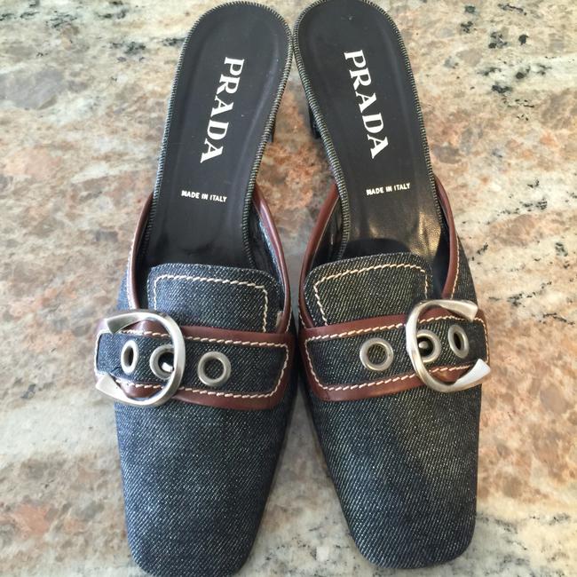 Prada Tan and Denim MulesSlides