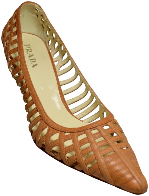 Prada Tan Caged Pointy Toe Pumps