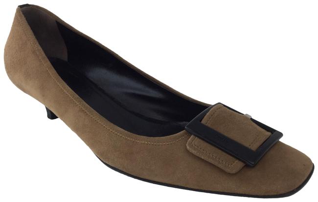 Prada Tan Suede Kitten Heel with Buckle Pumps