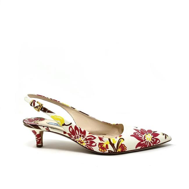 Prada White Floral Slingback Pumps