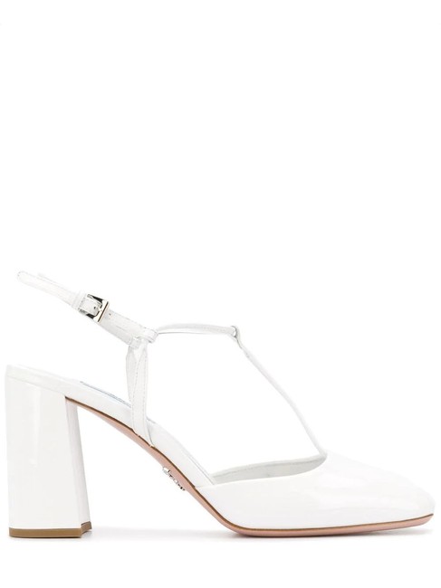 Prada White Gr Patent Leather T bar Pumps