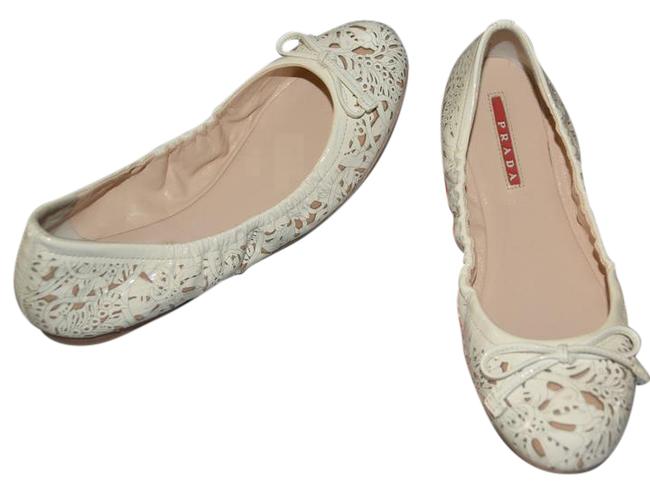 Prada White Off Patent Leather Flats Eu 365 Pumps