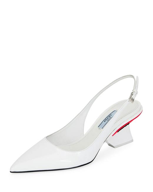 Prada White Patent Slingback Angel Pumps