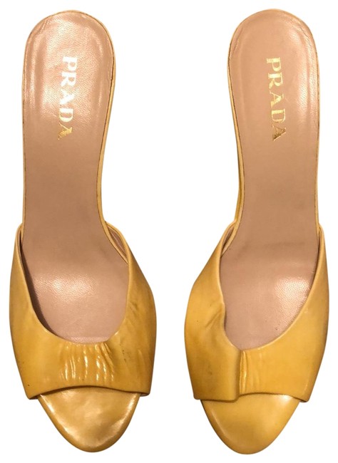 Prada Yellow Patent Leather Wedge Pumps