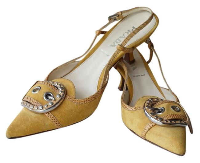 Prada Yellow Suede Kitten Heels Pumps