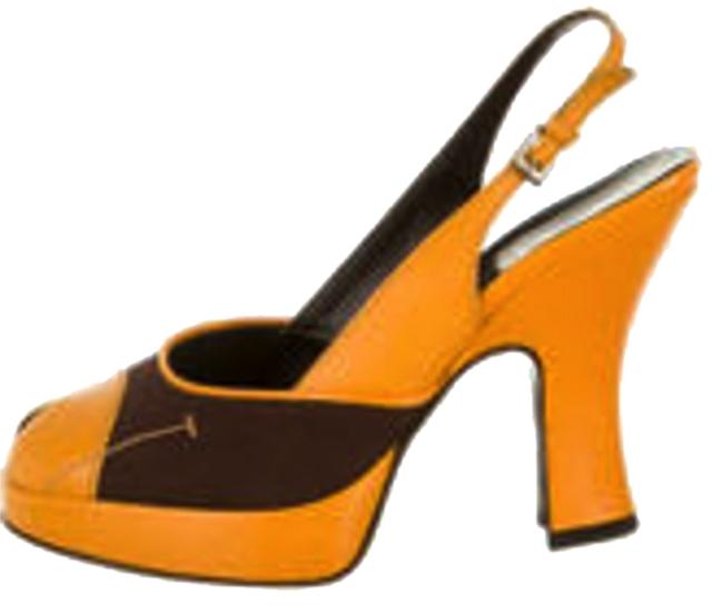 Prada YellowBrown Marigold Leather Peep Pumps