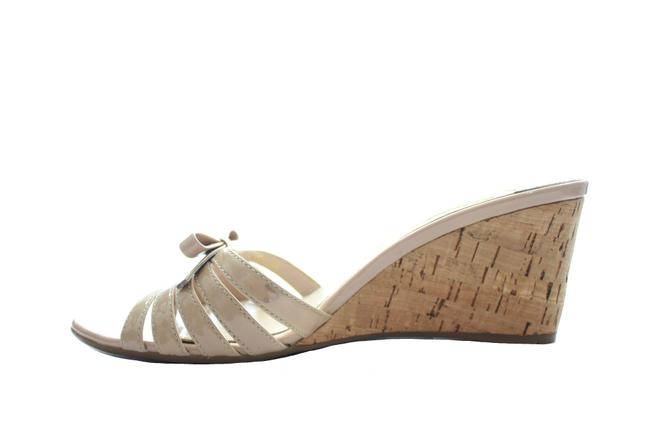 Prada Beige Nude Patent Leather Cork Wedge Sandals