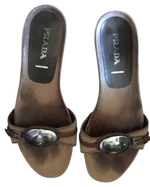 Prada BeigeBrown Flat Slides Sandals