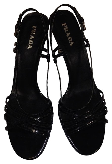 Prada Black and Brown Strappy Patent Leather Sandals