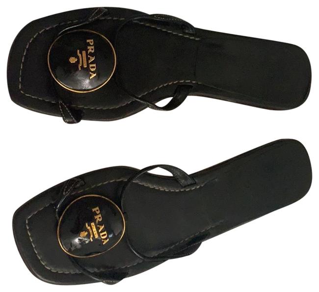 Prada Black and Gold Slip On Flip Flops Sandals