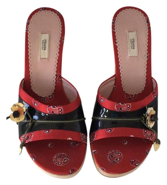 Prada Black and Red 15644 Sandals