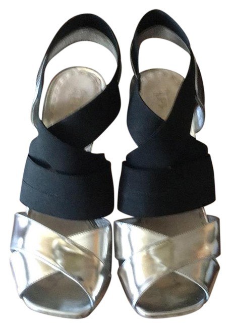 Prada Black and Silver 1x2480 Vit Elastic Sandals