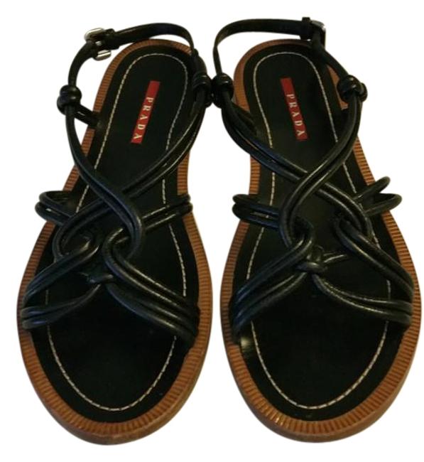 Prada Black Twist Boho Strap Leather Sandals