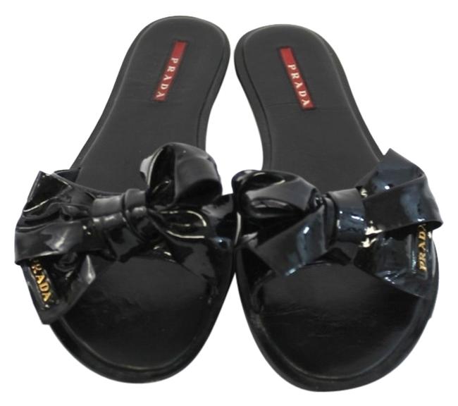 Prada Black Box In Bow Patent Leather 385 Sandals
