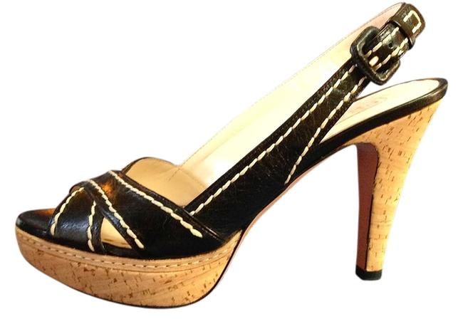 Prada Black Calzature Donna Vitello Shine Cork Sandals