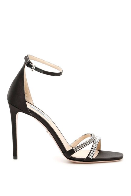 Prada Black Cr Crystal Satin 6 Sandals