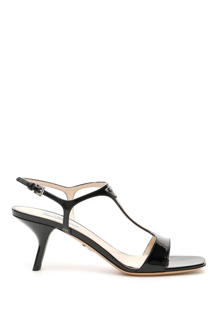 Prada Black Cr New Patent Logo 7 Sandals