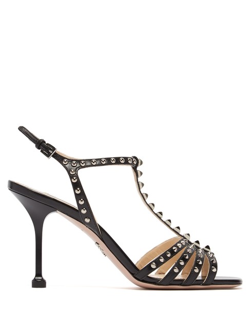 Prada Black Cr New Studded 6 Sandals