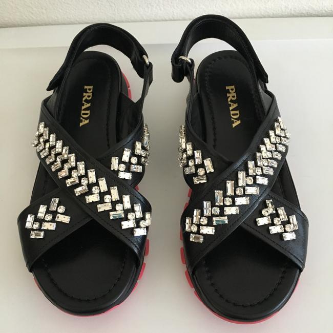 Prada Black Crystal embellished Leather Sandals