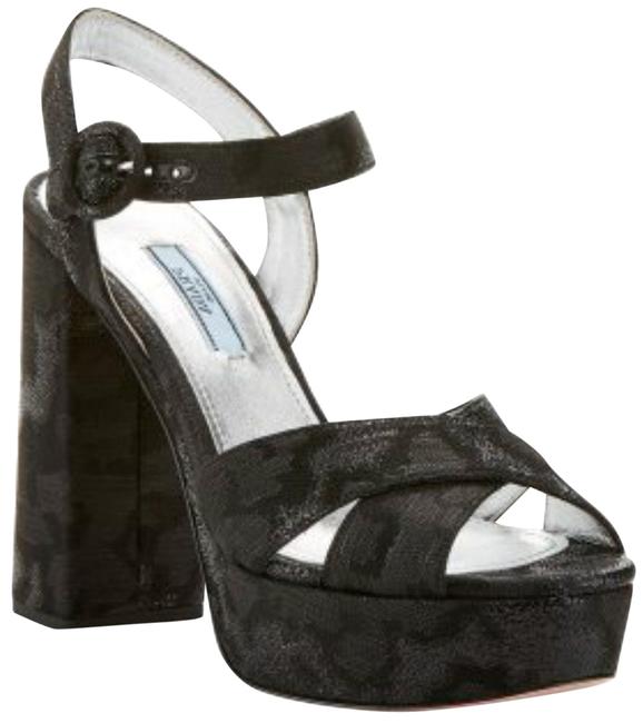 Prada Black Jacquard Platform Sandals