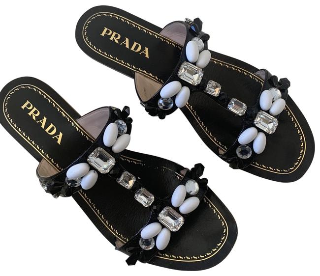 Prada Black Jeweled Sandals