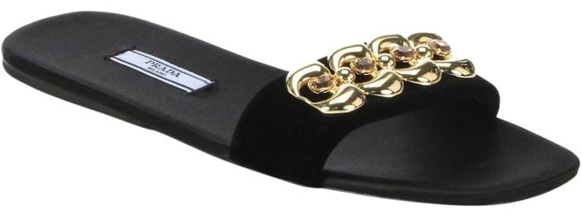 Prada Black Jeweled Velvet Slides Sandals