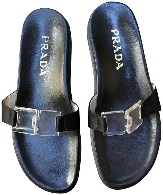 Prada Black Leather Slides Sandals