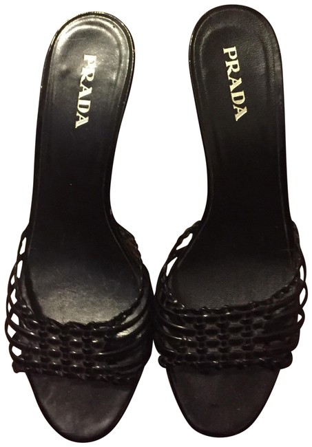 Prada Black Leather Slip on Sandals