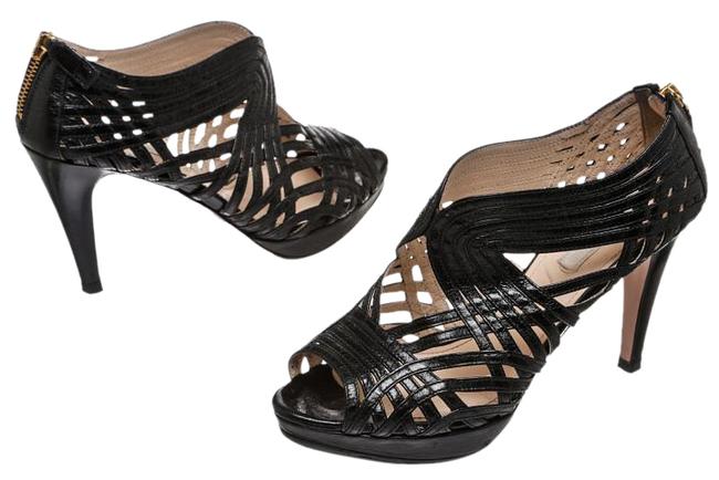 Prada Black Leather Strappy Cage 365 Sandals