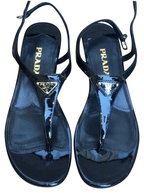 Prada Black Logo Demi Wedge Sandals