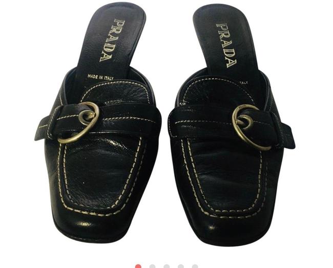 Prada Black Mules Buckled Metal Side Sandals