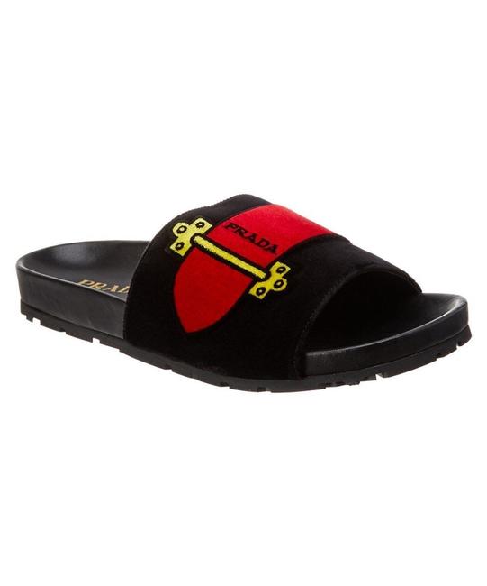 Prada Black Multi Logo Slide Sandals