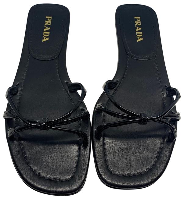 Prada Black Napa Patent Leather Sandals