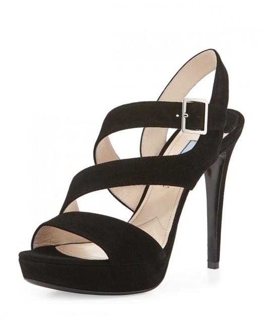 Prada Black New Suede Strappy Platform Sandals