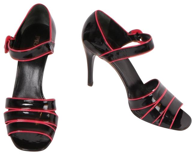 Prada Black Patent Leather Ankle Strap Sandals