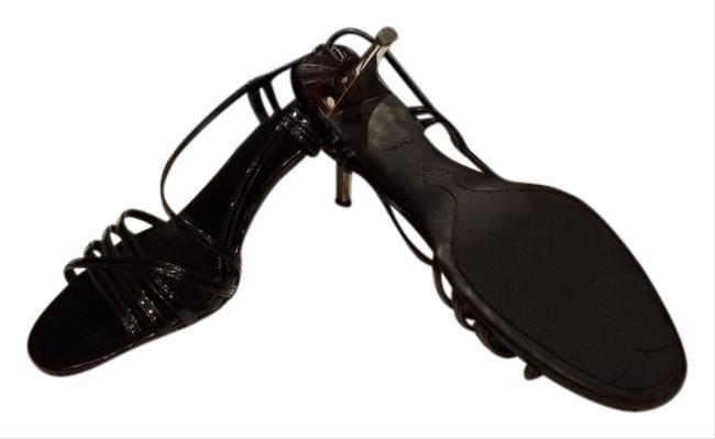 Prada Black Patent Leather Silver Heels Sandals