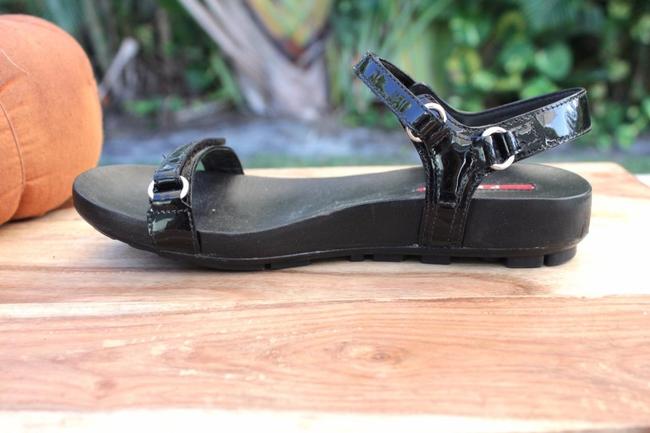 Prada Black Patent Leather Velcro Strappy 35 Sandals