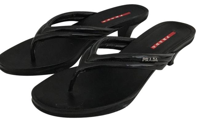 Prada Black Patent Low Heel Sandals