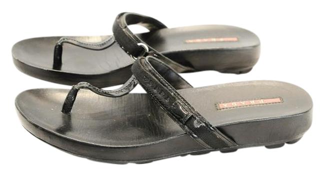 Prada Black Patent Sandals