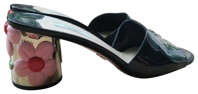 Prada Black Patent Womens Open Toe Sandals