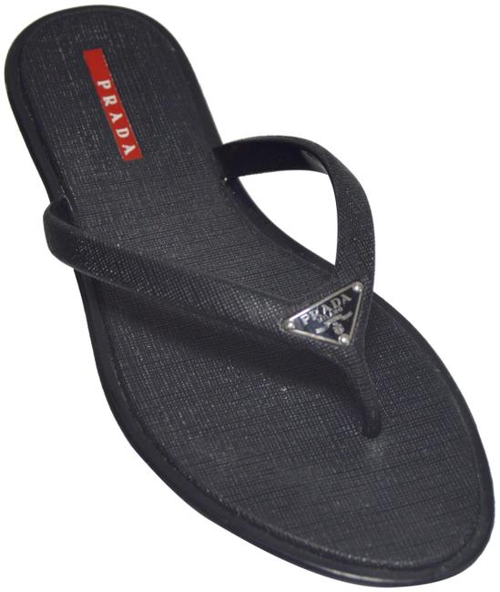 Prada Black Rubber Thong Sandals
