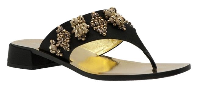 Prada Black Satin Jeweled Thong Sandals