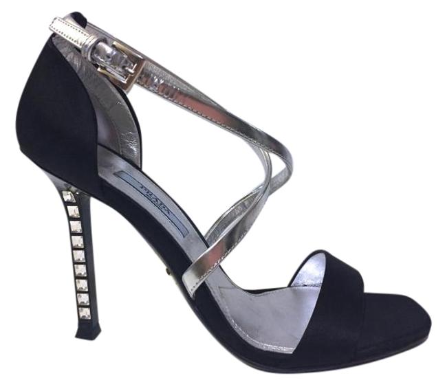 Prada BlackSilver Raso+lame Evening Sandals