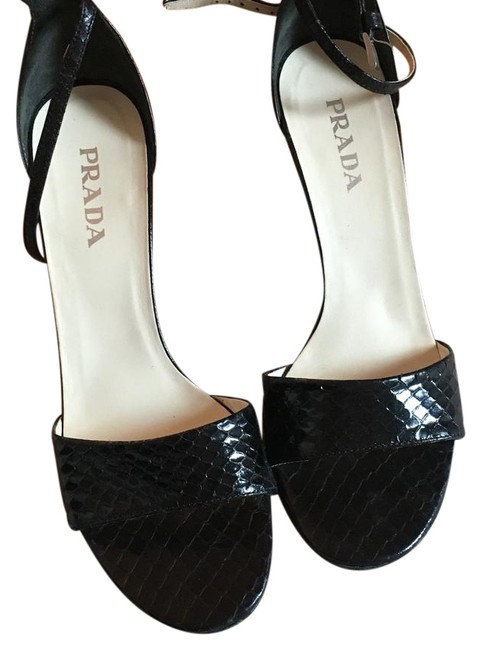 Prada Black Snake Skin Wedges Sandals