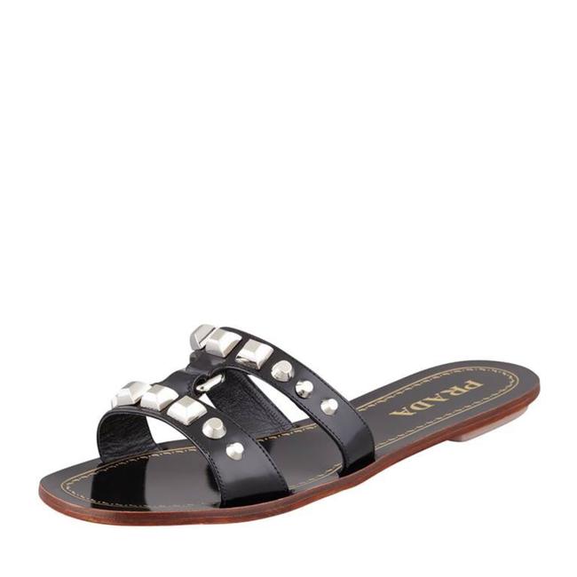 Prada Black Spazzolato Studded Sandals